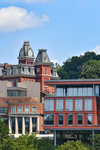 Vertical image of WVU buildings downtown. 